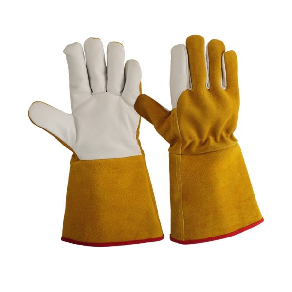 Durable, heat-resistant welding gloves offering superior protection and comfort. Features high-quality split cowhide for the cuff and smooth leather for the hand, ensuring excellent dexterity and extended forearm safety. Ideal for MIG, TIG, and Stick welding.