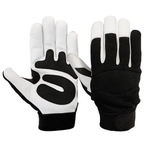 Article No: ST-5415 Synthetic leather palm for durability Reinforced grip zones for enhanced control Flexible and breathable back material Hook and loop wrist closure for a secure fit Ideal for automotive, mechanical, and industrial tasks Black & white dual-tone design for a professional look